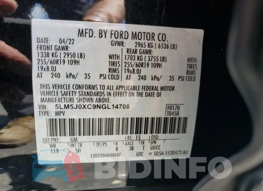 5LM5J0XC9NGL14708 Photo# 12