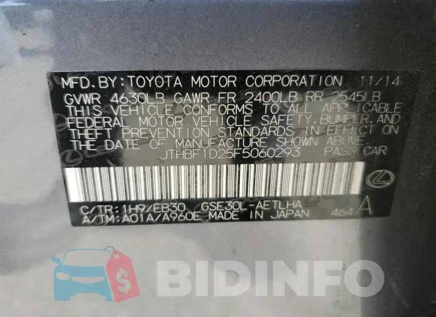 JTHBF1D25F5060293 Photo# 12