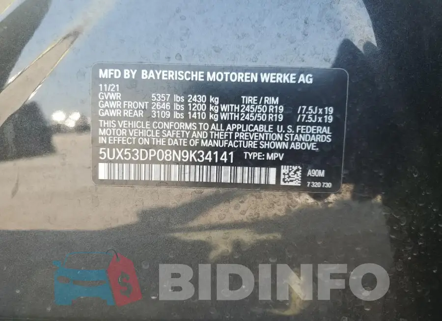 5UX53DP08N9K34141 Photo# 12