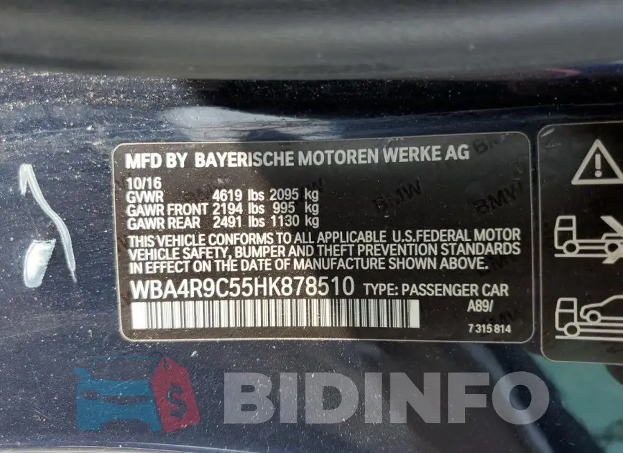 WBA4R9C55HK878510 Photo# 12