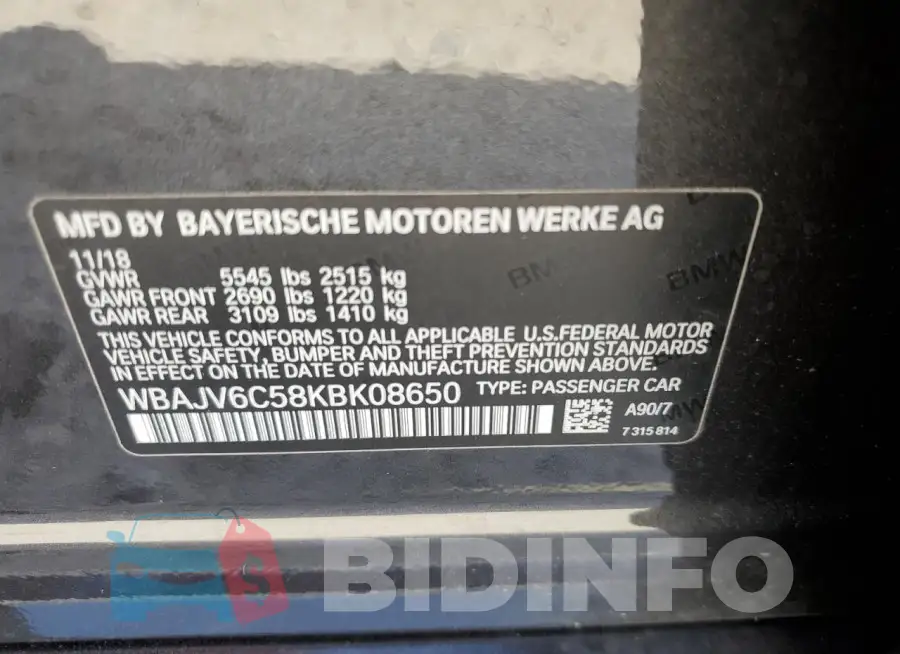 WBAJV6C58KBK08650 Photo# 12