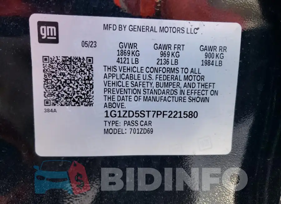 1G1ZD5ST7PF221580 Photo# 13