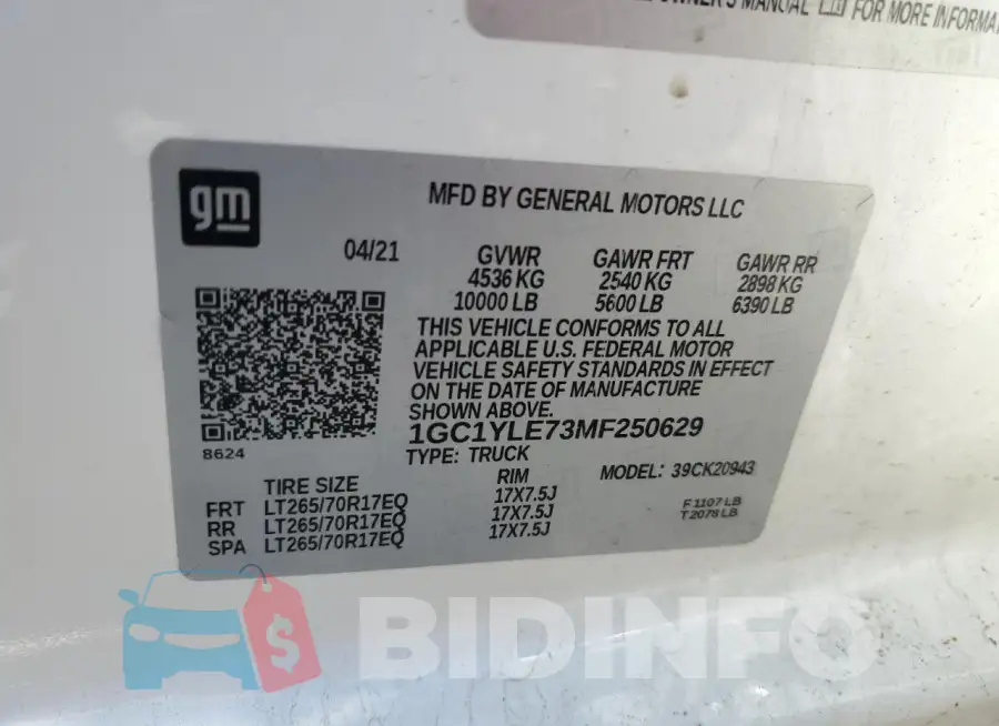 1GC1YLE73MF250629 Photo# 12