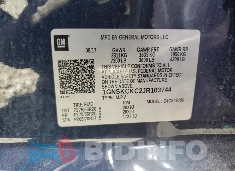 1GNSKCKC2JR103744 Photo# 13