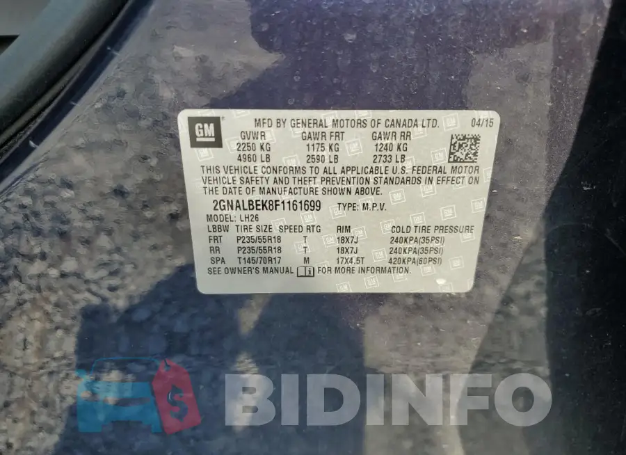 2GNALBEK8F1161699 Photo# 13