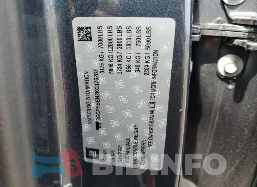 3GCPYBEH2KG176287 Photo# 12