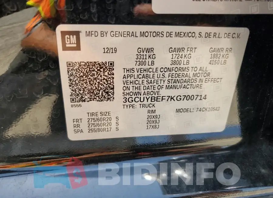 3GCUYBEF7KG700714 Photo# 12
