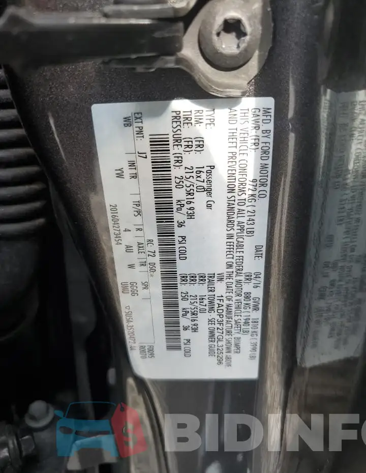 1FADP3F27GL325296 Photo# 13