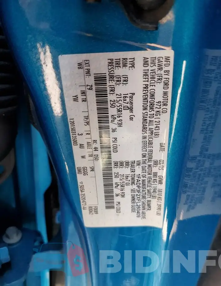 1FADP3F2XFL260409 Photo# 12