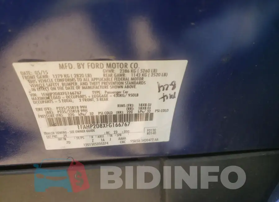 1FAHP2D8XFG166767 Photo# 12