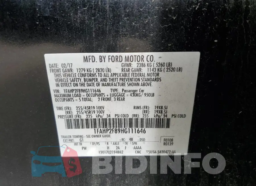 1FAHP2F89HG111646 Photo# 13