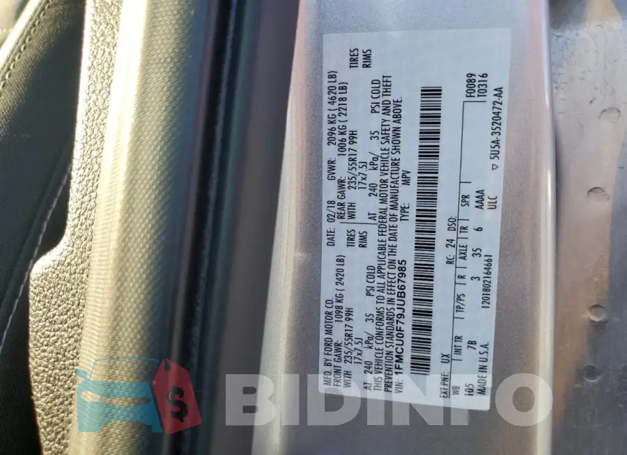 1FMCU0F79JUB67985 Photo# 14