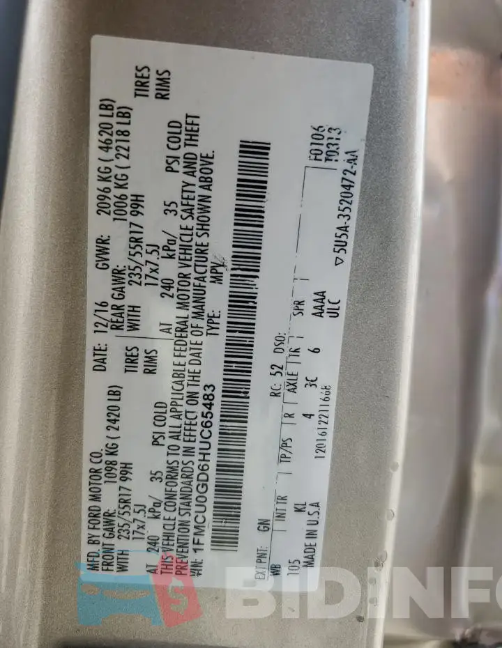 1FMCU0GD6HUC65483 Photo# 13