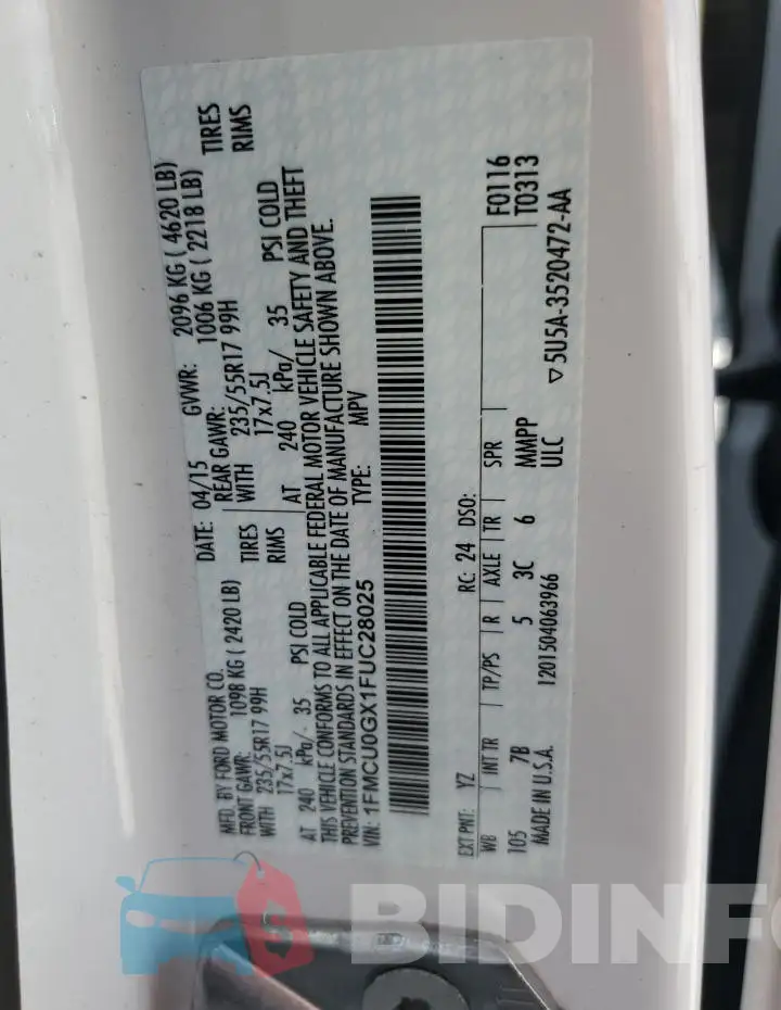1FMCU0GX1FUC28025 Photo# 14