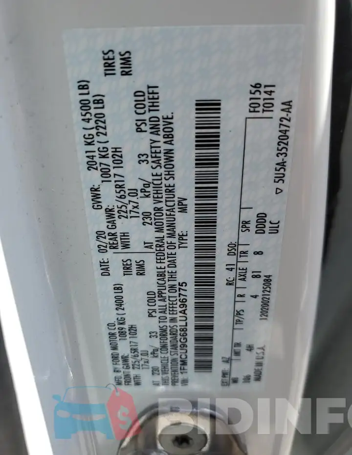 1FMCU9G68LUA96775 Photo# 13