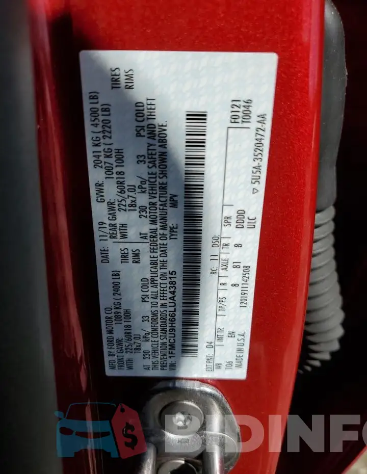 1FMCU9H66LUA43815 Photo# 13