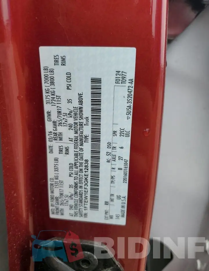 1FTEW1EF3GKE12838 Photo# 12