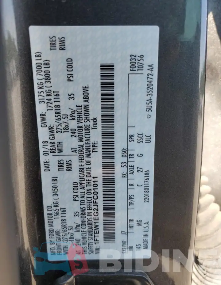 1FTEW1EG2JFC01011 Photo# 12