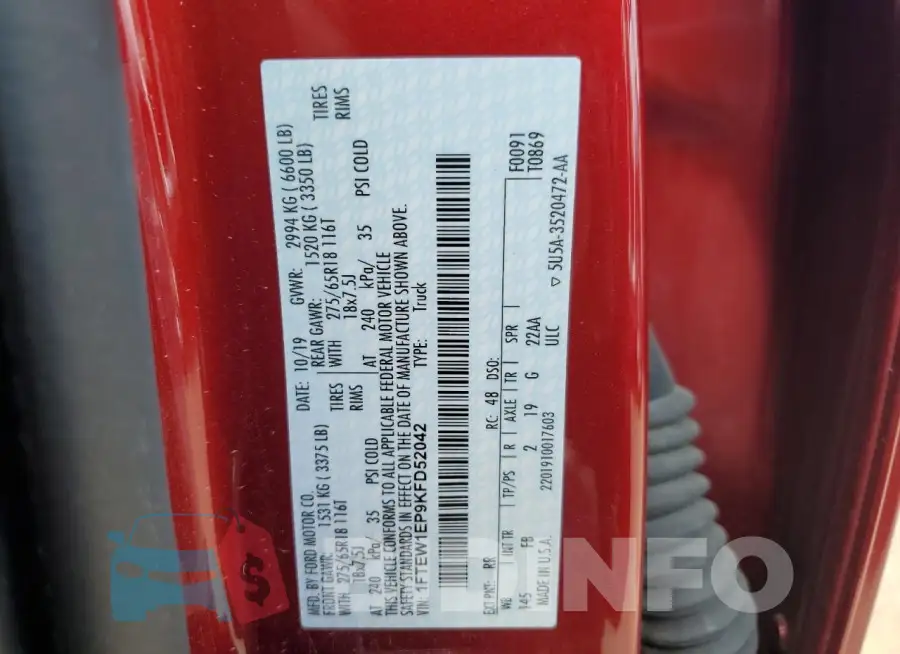 1FTEW1EP9KFD52042 Photo# 12