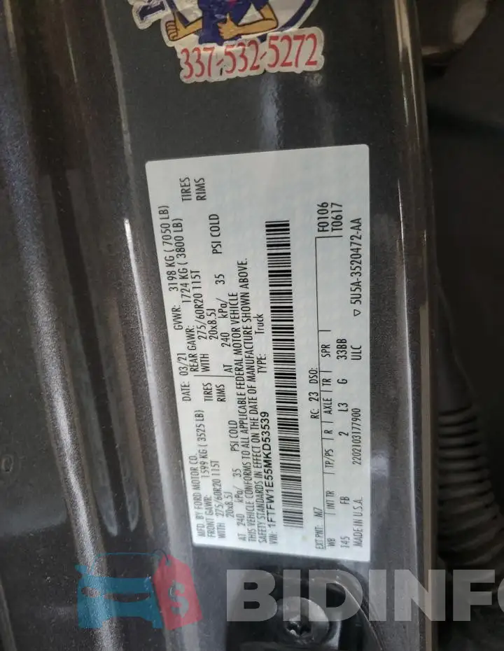 1FTFW1E55MKD53539 Photo# 12