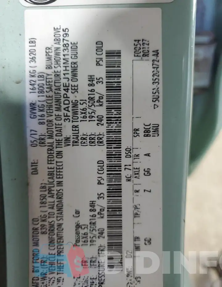 3FADP4EJ1HM138795 Photo# 12