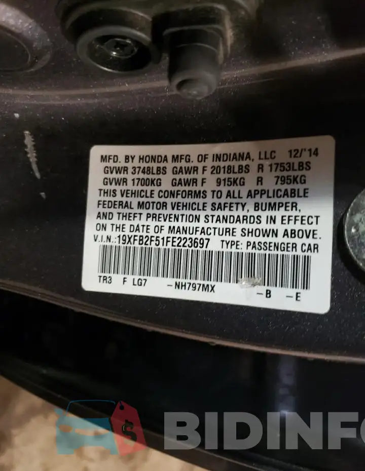 19XFB2F51FE223697 Photo# 12