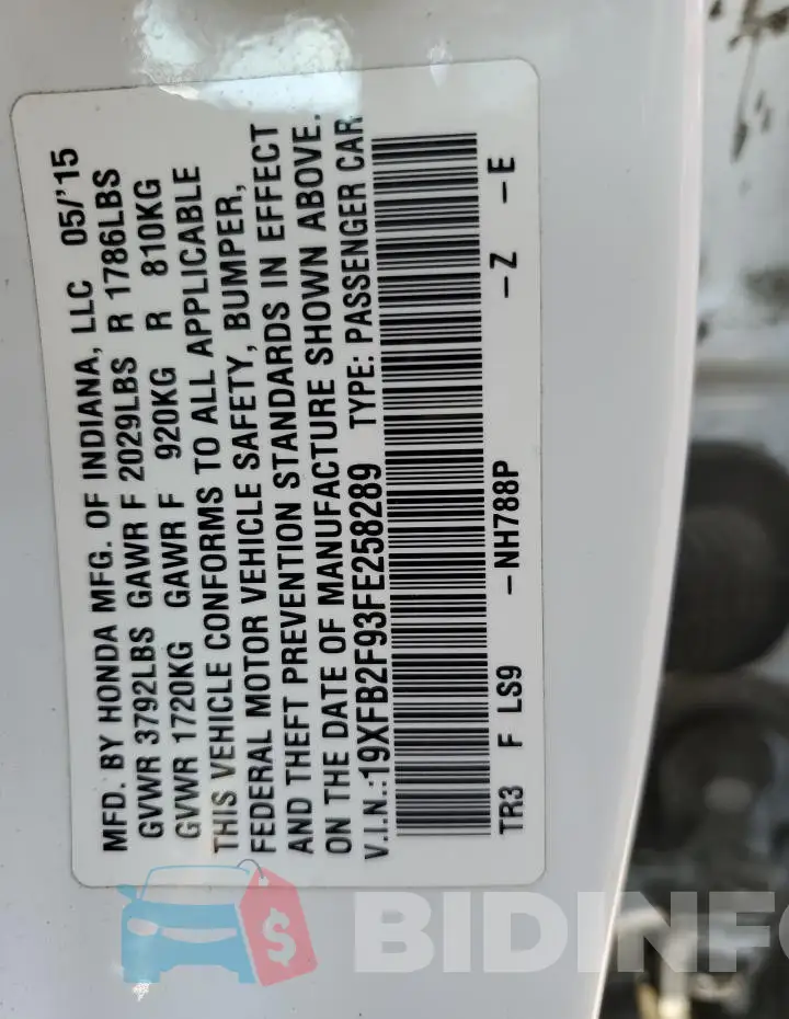 19XFB2F93FE258289 Photo# 13