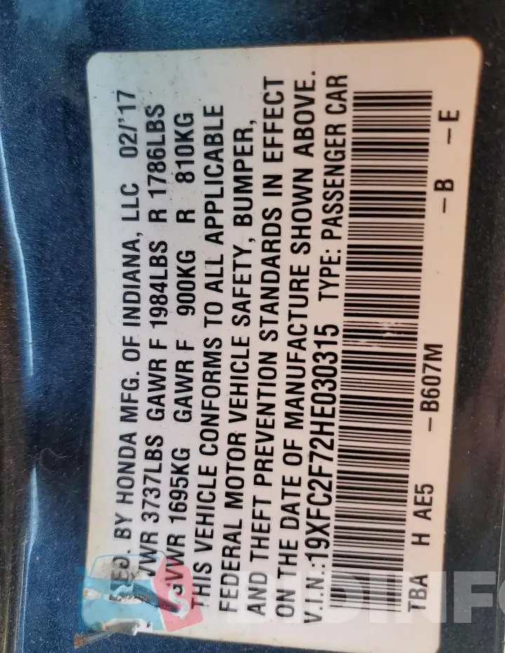 19XFC2F72HE030315 Photo# 12