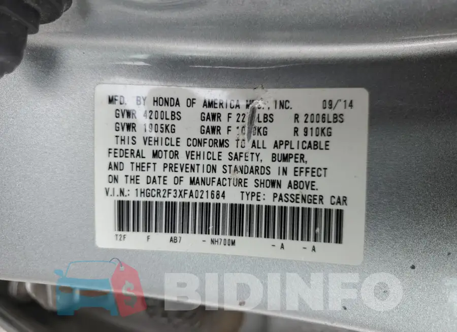 1HGCR2F3XFA021684 Photo# 13