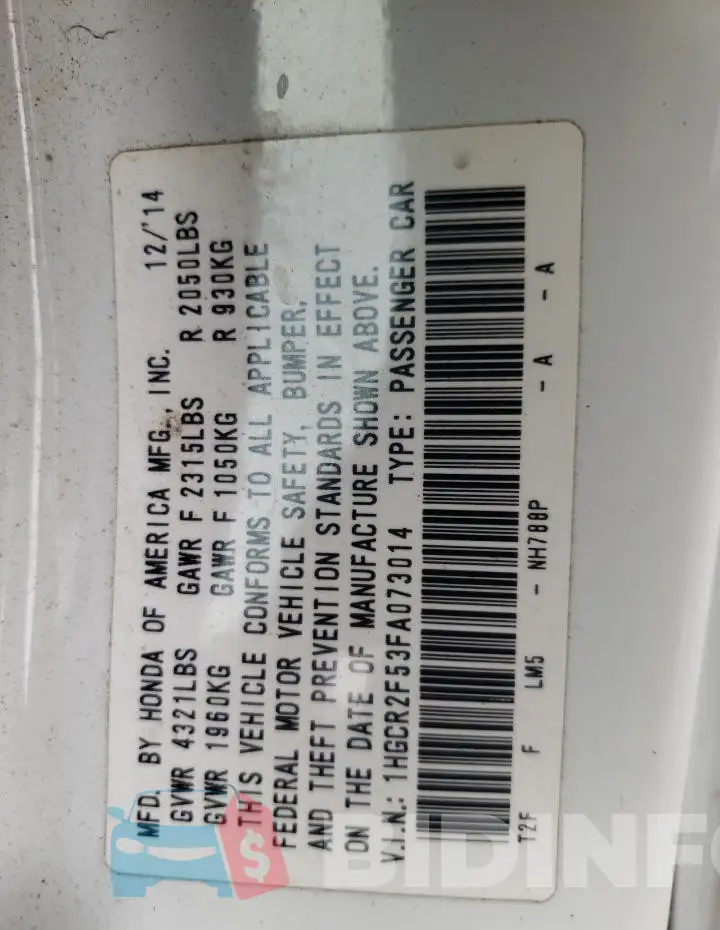 1HGCR2F53FA073014 Photo# 13