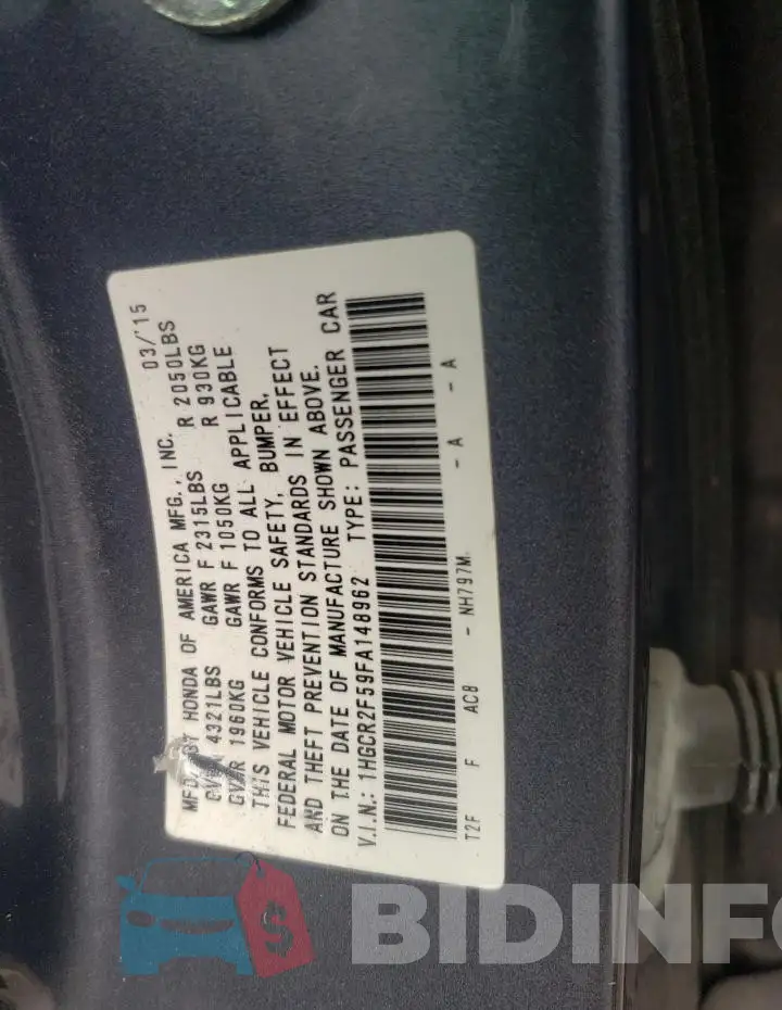 1HGCR2F59FA148962 Photo# 13