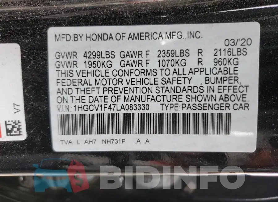 1HGCV1F47LA083330 Photo# 13