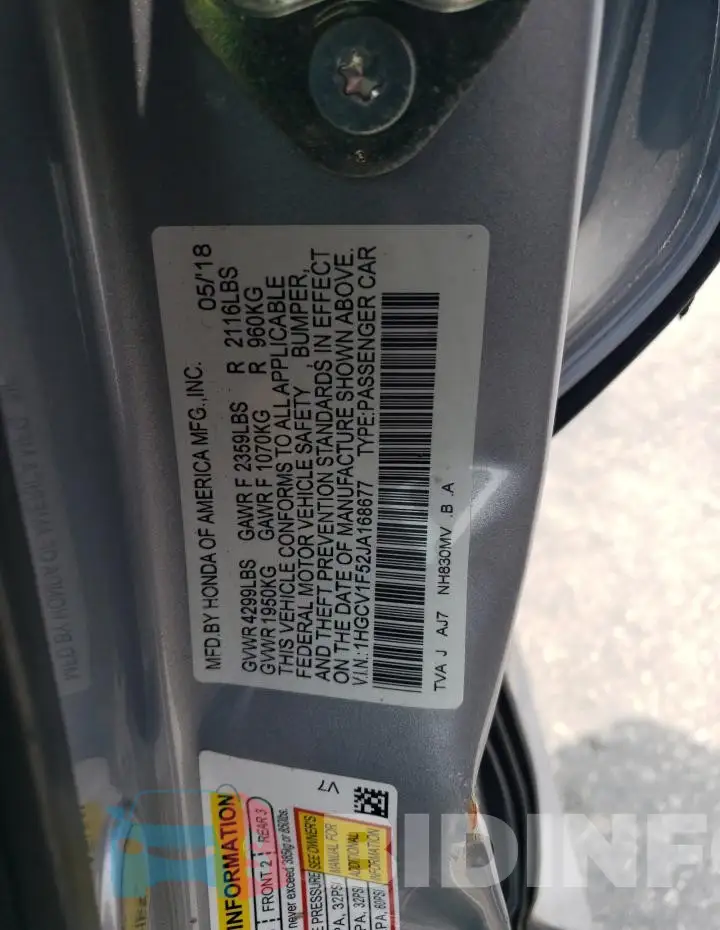 1HGCV1F52JA168677 Photo# 12
