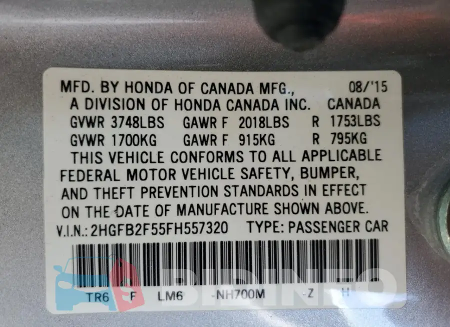 2HGFB2F55FH557320 Photo# 13