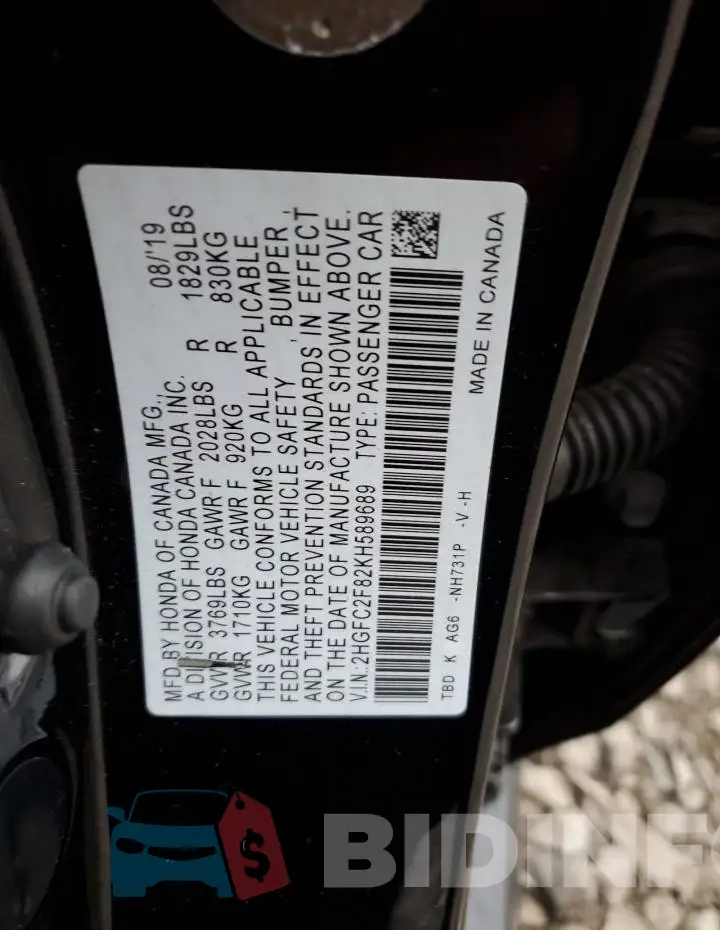 2HGFC2F82KH589689 Photo# 12