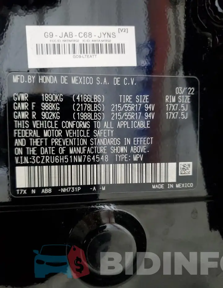 3CZRU6H51NM764548 Photo# 13