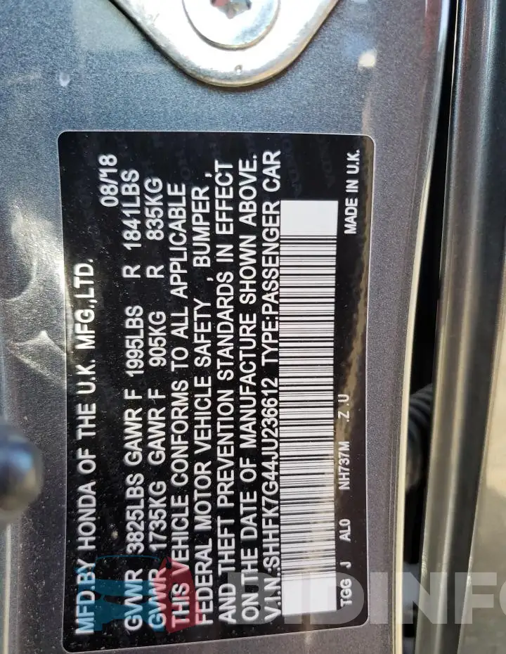 SHHFK7G44JU236612 Photo# 12