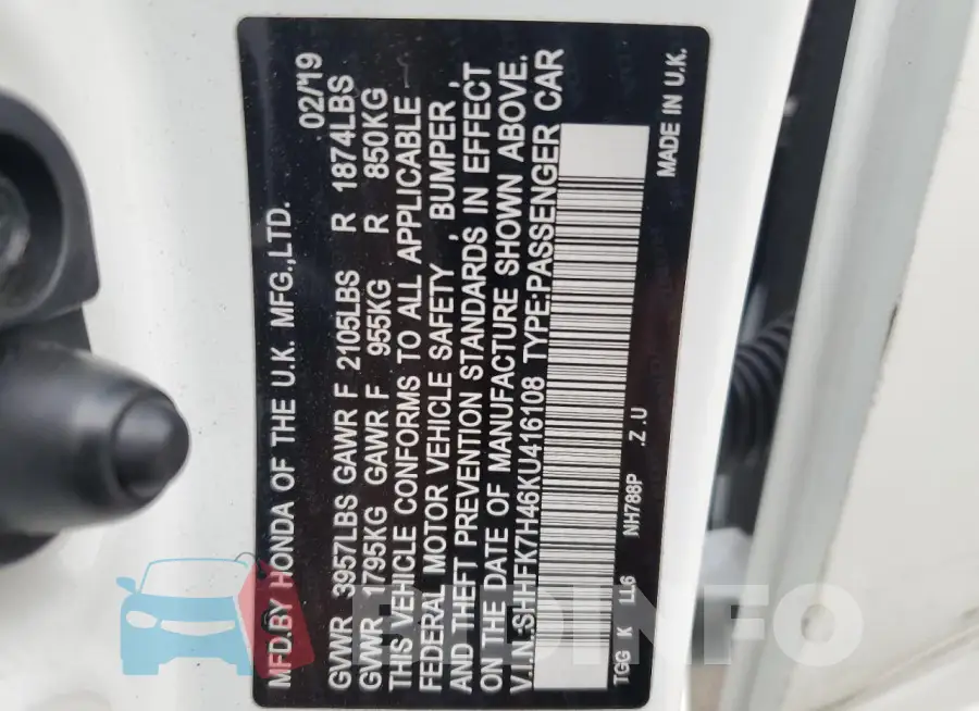 SHHFK7H46KU416108 Photo# 12