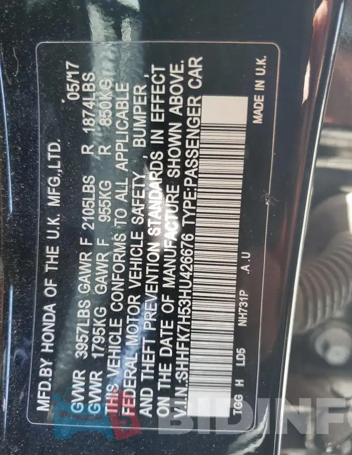 SHHFK7H53HU426676 Photo# 12