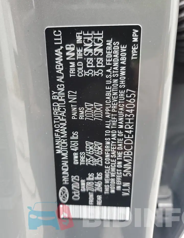 5NMJBCDE4RH340657 Photo# 13