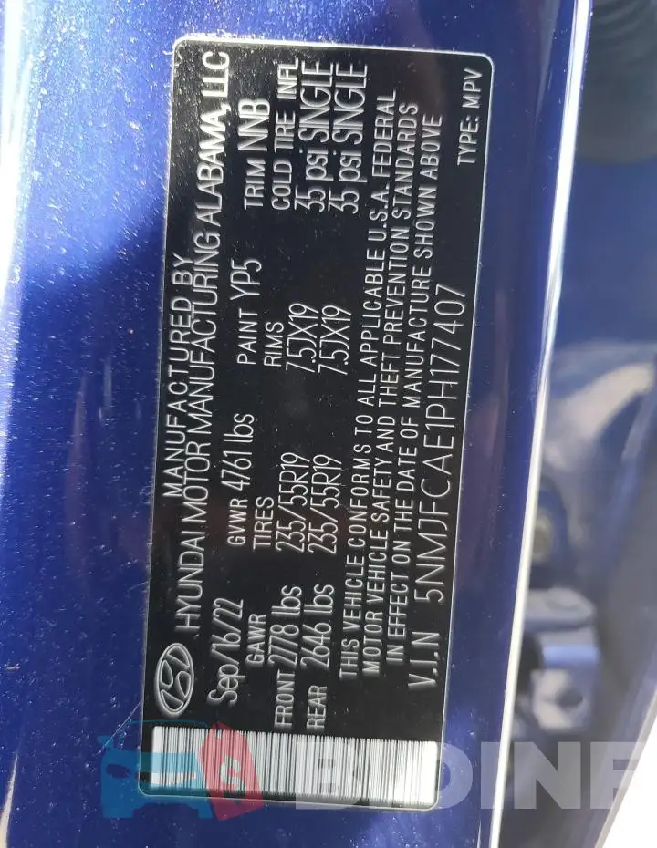 5NMJFCAE1PH177407 Photo# 12