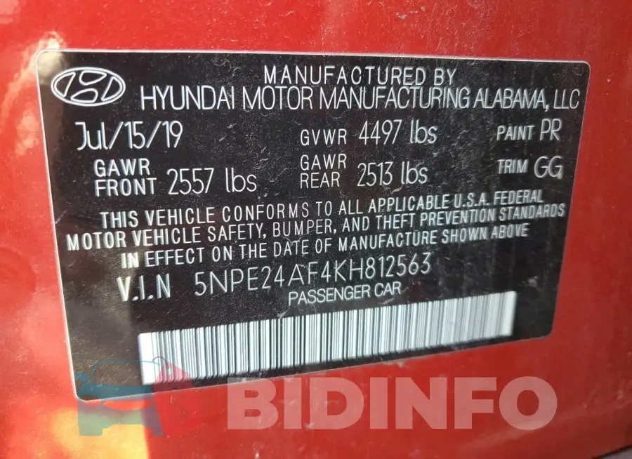 5NPE24AF4KH812563 Photo# 12