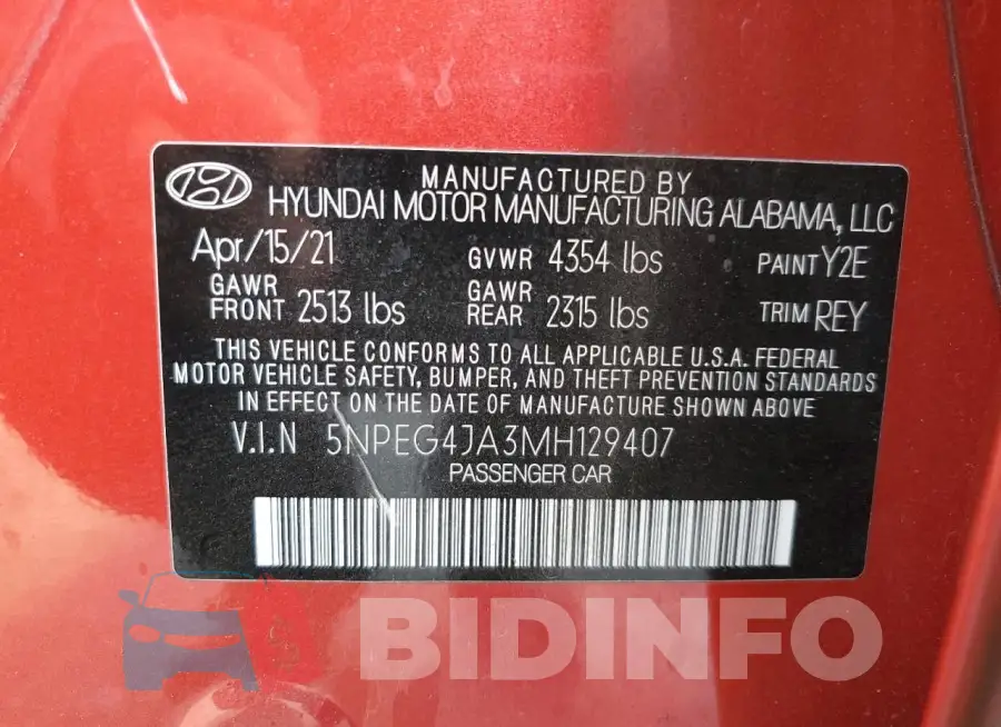 5NPEG4JA3MH129407 Photo# 13