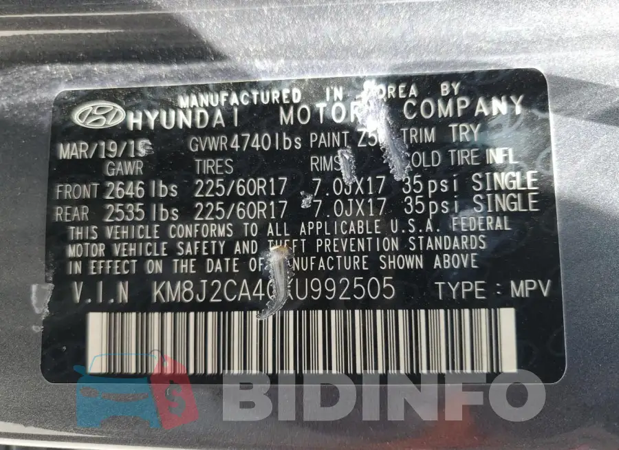 KM8J2CA40KU992505 Photo# 13