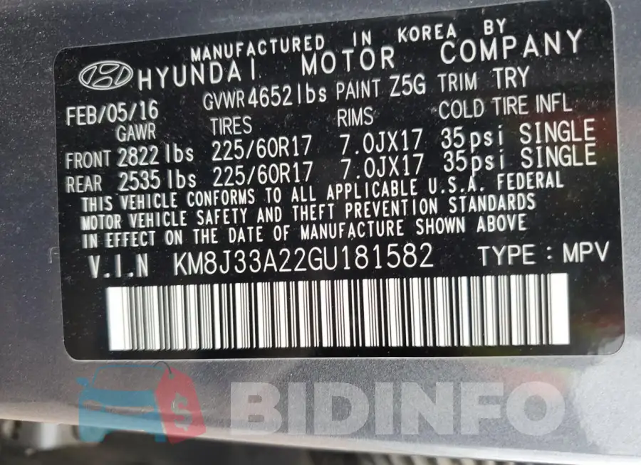 KM8J33A22GU181582 Photo# 14