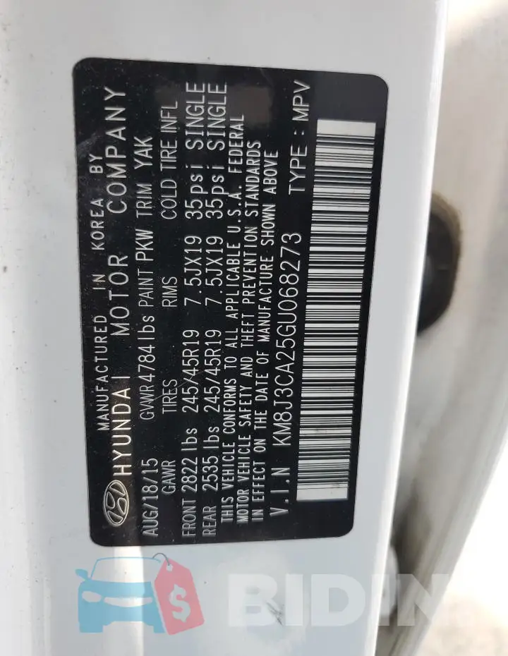 KM8J3CA25GU068273 Photo# 14