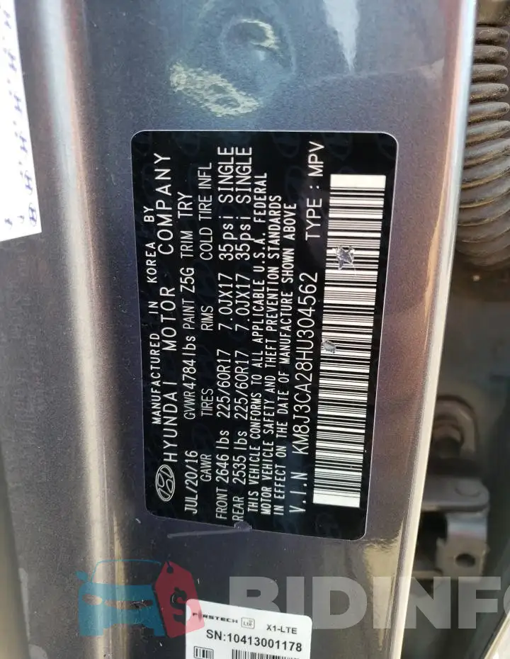 KM8J3CA28HU304562 Photo# 13