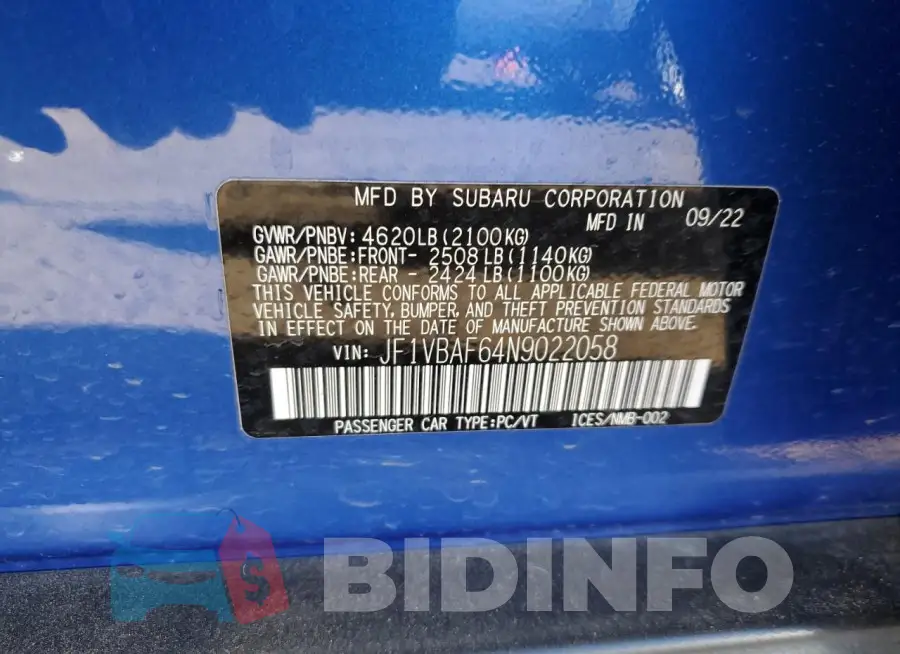 JF1VBAF64N9022058 Photo# 12