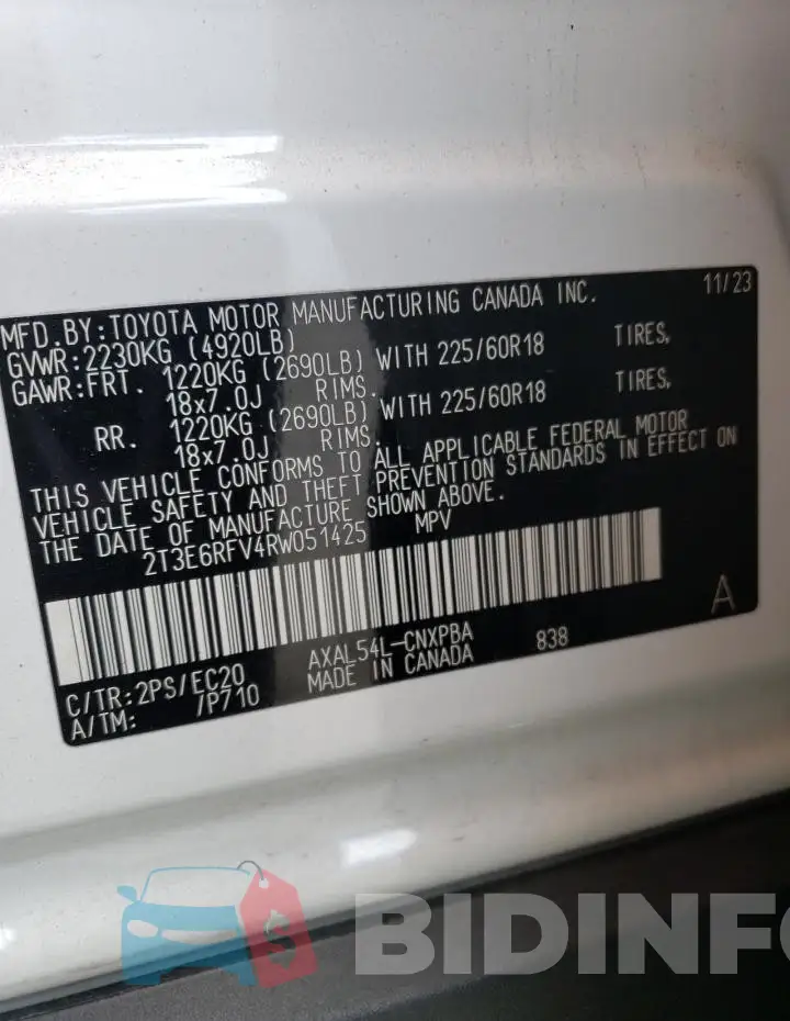 2T3E6RFV4RW051425 Photo# 13
