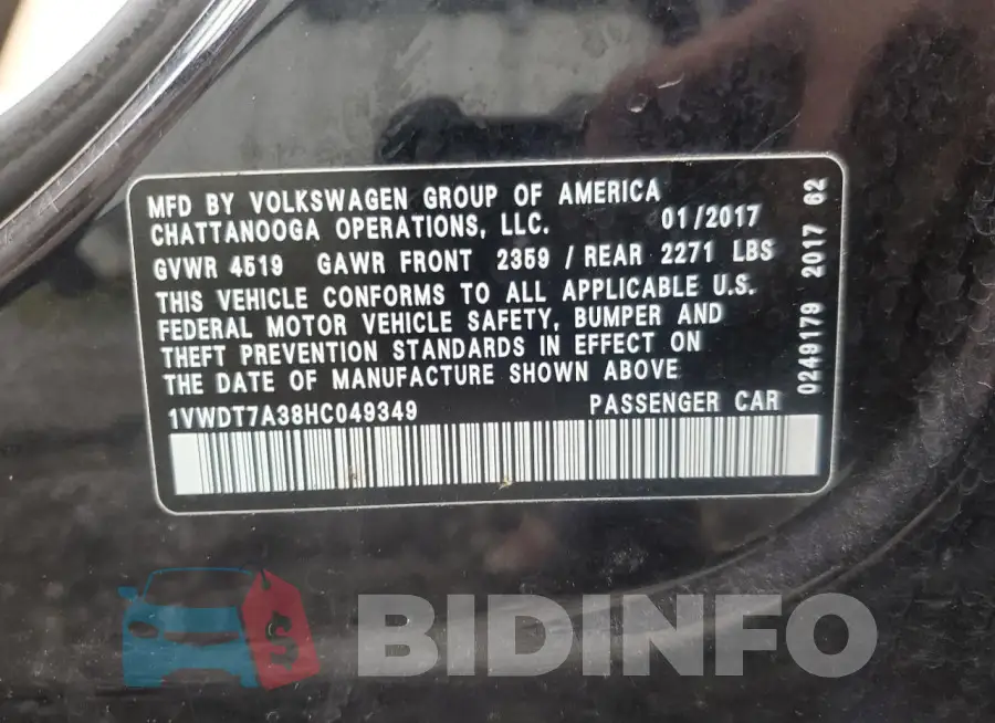 1VWDT7A38HC049349 Photo# 13
